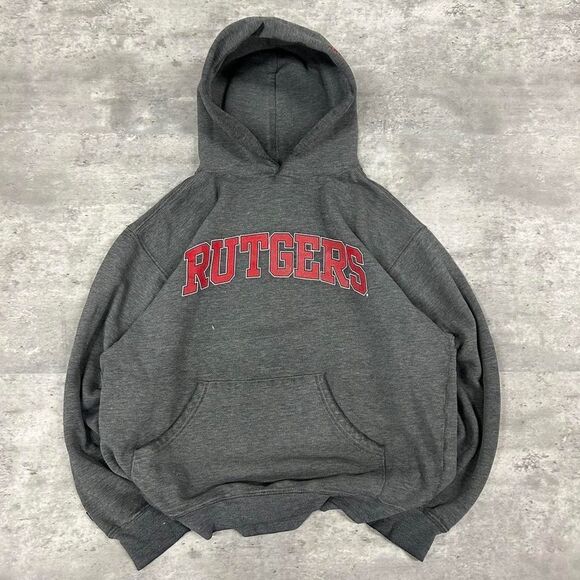 Vintage Jansport Rutgers University Gray Hoodie Pullover Sweatshirt Size Medium - Picture 1 of 5